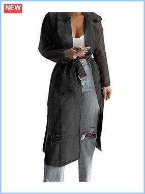Sheer Mesh Long Sleeve Belted Button Down Cardigan Lightweight Summer Jacket